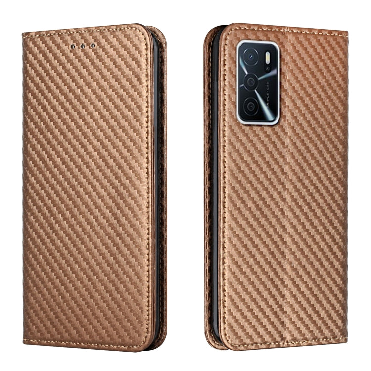 Brown carbon-fiber texture flip phone case with leatherette back and camera cutout