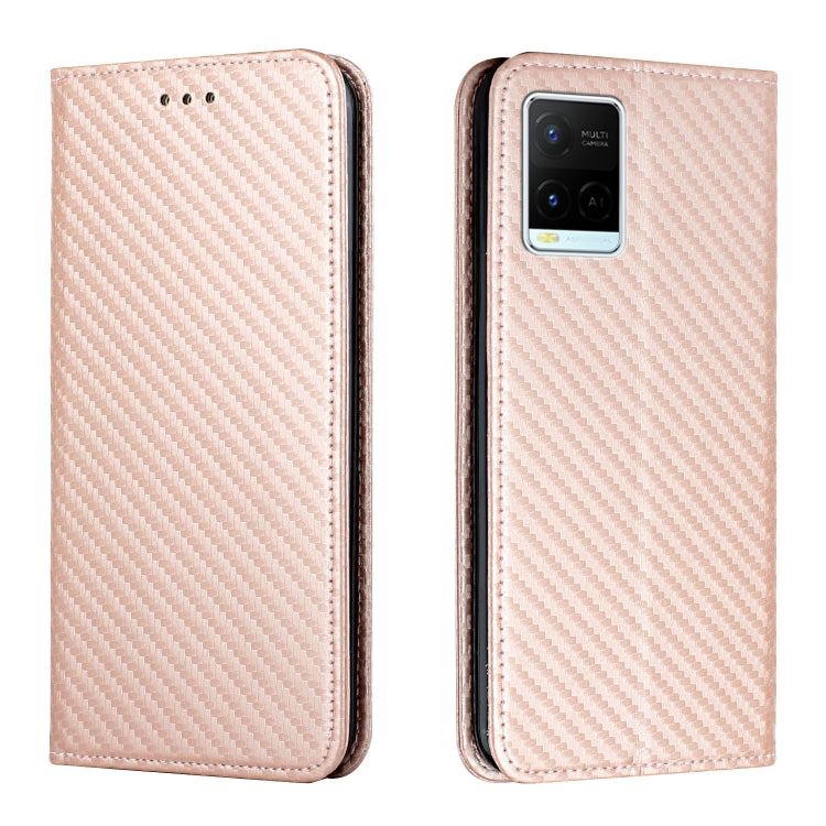 Light rose carbon-fiber textured leather flip phone case with camera cutout and speaker port