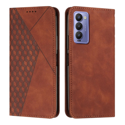 Brown leather magnetic folio phone case, open and closed views with camera cutout