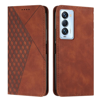 Brown leather magnetic folio phone case with camera cutout, front and back views