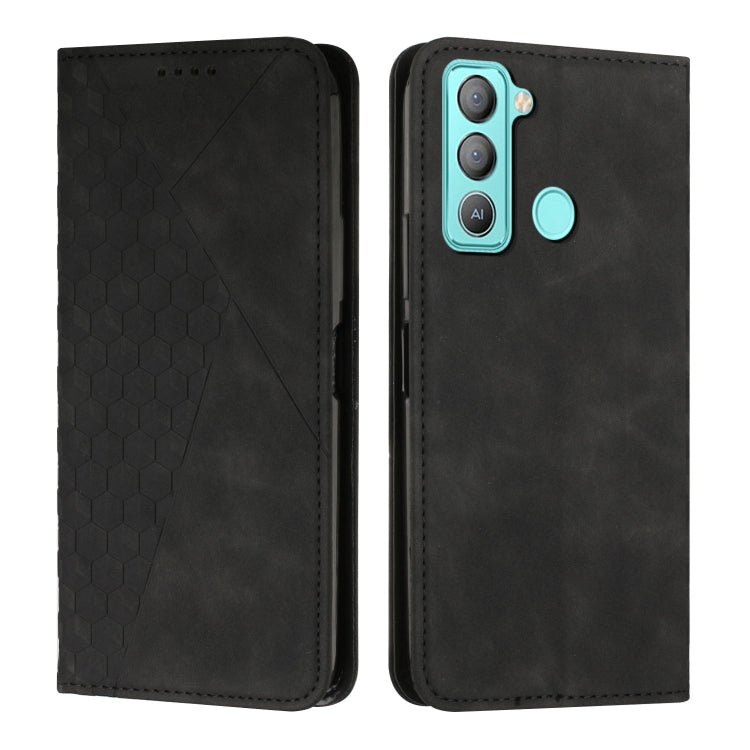 Black magnetic leather phone case with dual-camera cutout and round magnetic button