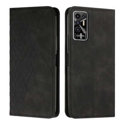 Magnetic leather phone case with hex texture and flip cover, black