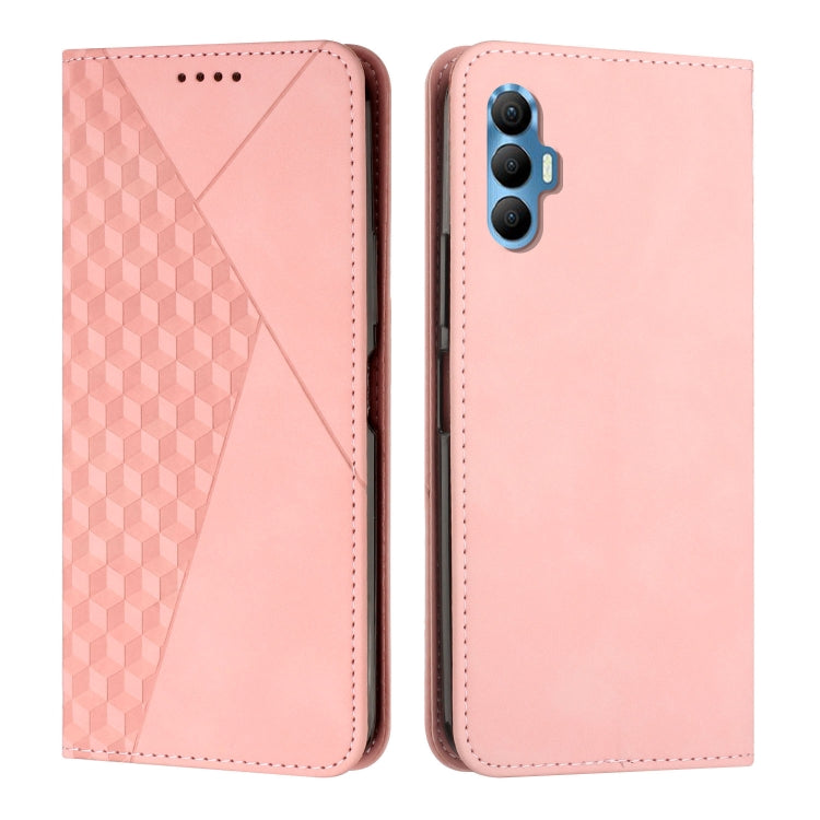 Rose gold magnetic leather phone case with camera cutouts and diamond-texture flip cover