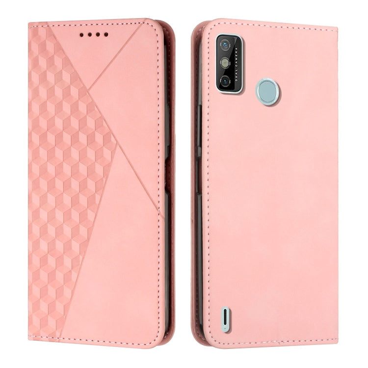 Rose gold magnetic leather phone case with camera cutout and bottom charging port opening
