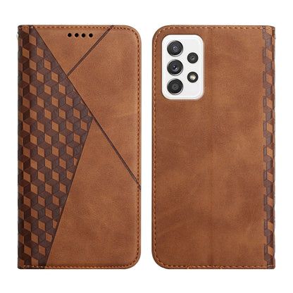 Tan leather phone case with diamond patch detail at corners and stitched trim, front and back