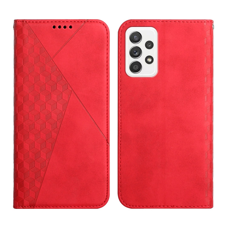 Red leather magnetic phone case with diamond textured side and camera cutout.
