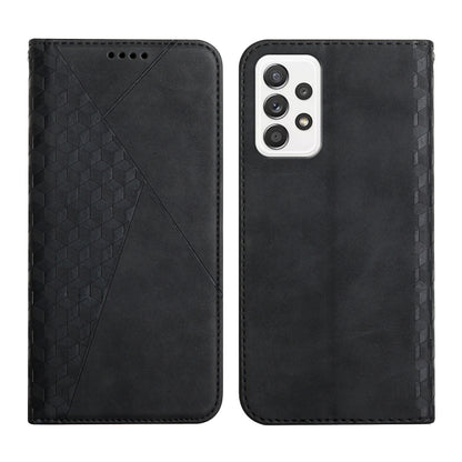 Magnetic leather phone case with hex pattern, black; camera cutouts on back