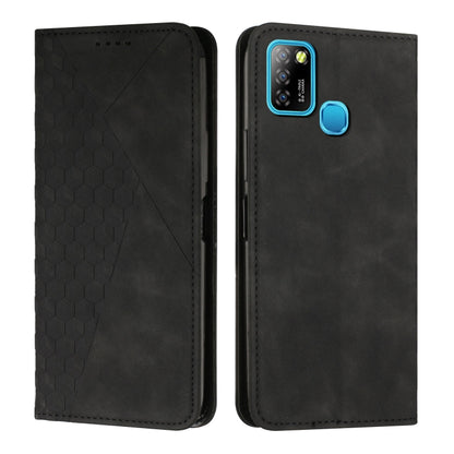 Magnetic leather phone case with diamond splicing, black finish, blue camera trim and side button