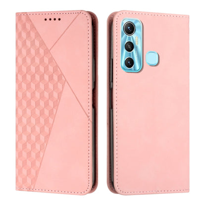 Rose pink diamond-pattern leather magnetic phone case with vertical triple camera cutout