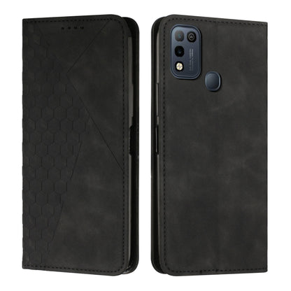 Magnetic leather phone case with diamond splicing, black finish, dark camera window and side button