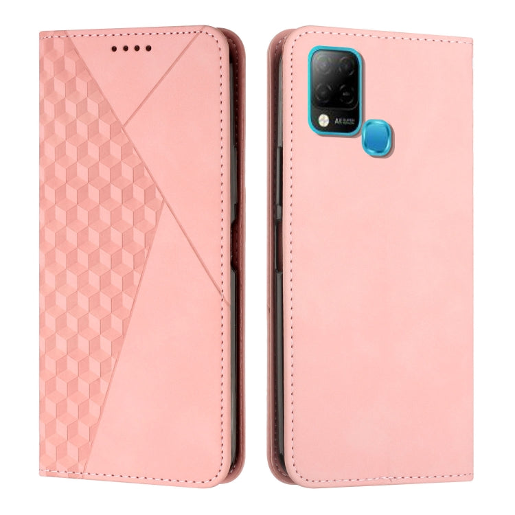 Rose pink diamond-pattern leather magnetic phone case with camera window and magnetic clasp