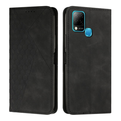 Magnetic leather phone case with diamond splicing, black finish, teal camera trim and round side button