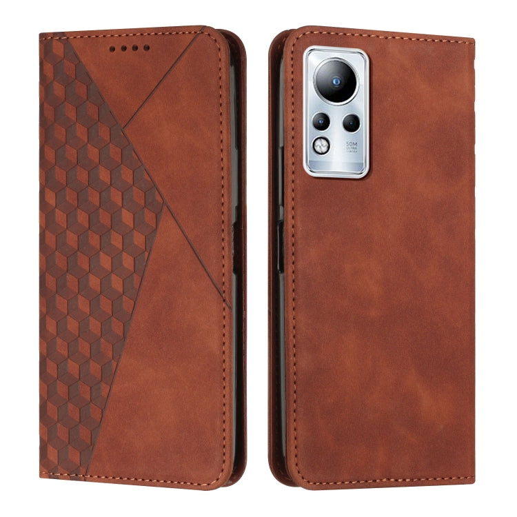 Brown magnetic leather phone case with diamond pattern front and large rear camera window