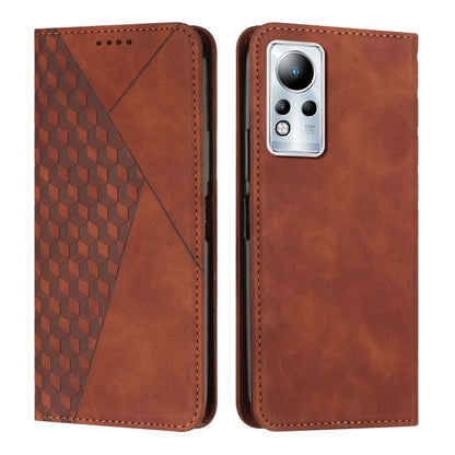 Brown magnetic leather phone case with diamond pattern front and large rear camera window