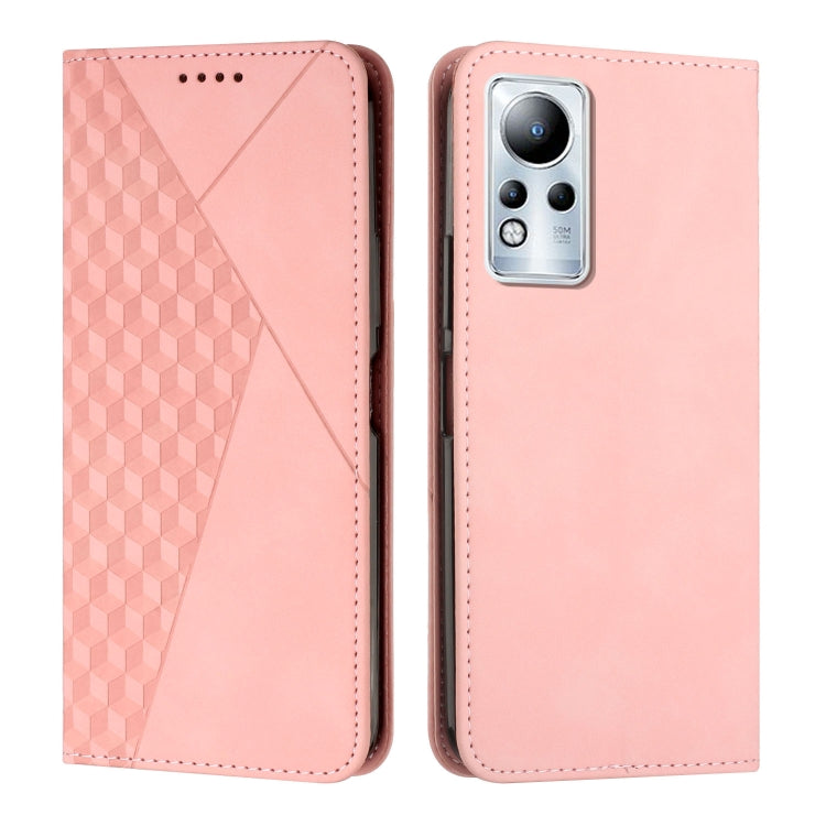 Magnetic leather phone case with diamond splicing, rose-pink finish, camera and button cutouts