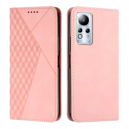 Magnetic leather phone case with diamond splicing, rose-pink finish, camera and button cutouts