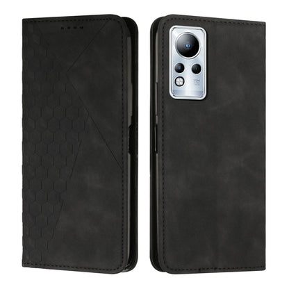 Magnetic leather phone case with diamond splicing, black finish, silver rear camera cutout