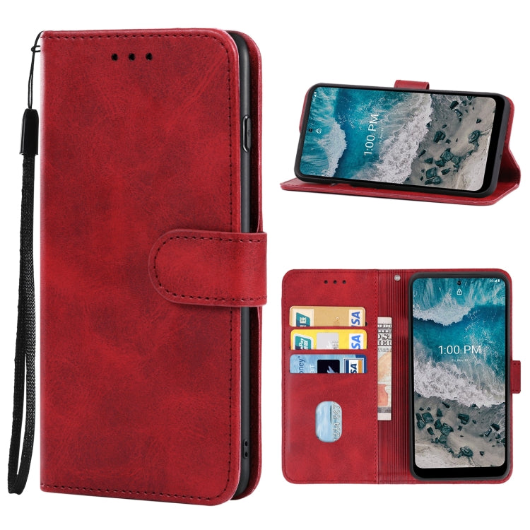 Red leather wallet phone case with flip cover and card slots for Nokia X100