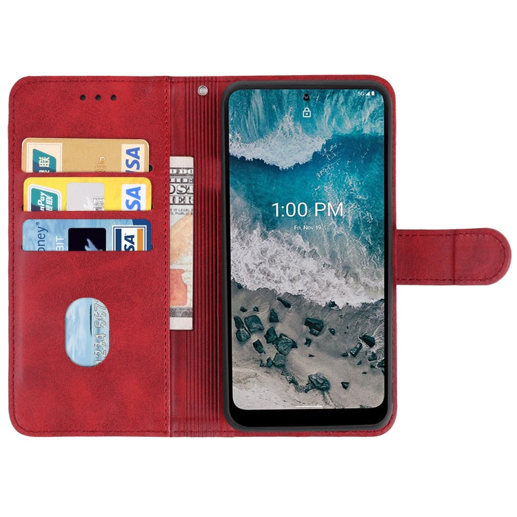 Red leather wallet phone case with card slots and viewing cover for Nokia X100