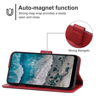 Red leather folio phone case with magnetic closure and stand viewing for Nokia X100
