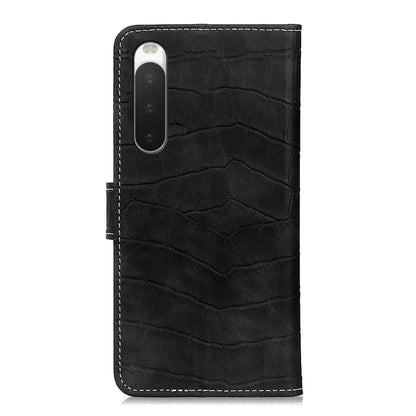 Black crocodile-texture leather phone case with camera cutout and textured finish