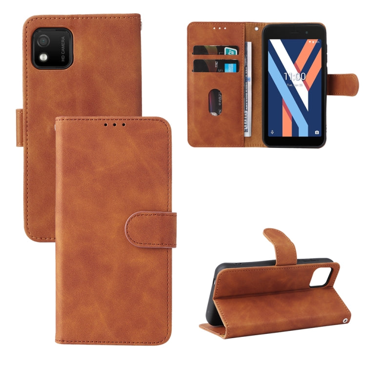 Brown magnetic flip leather phone case with card slots and stand view