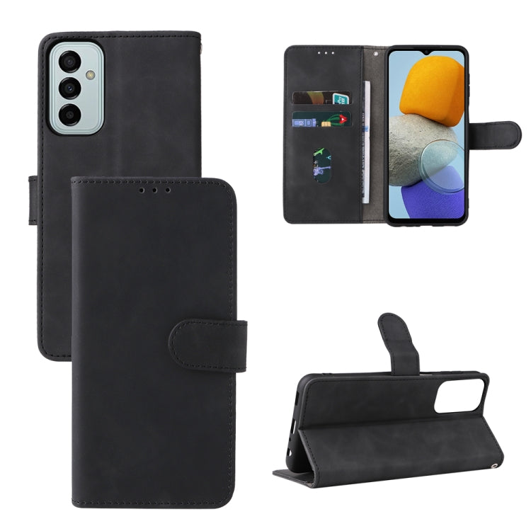 Black leather flip phone case with magnetic flap and built-in stand