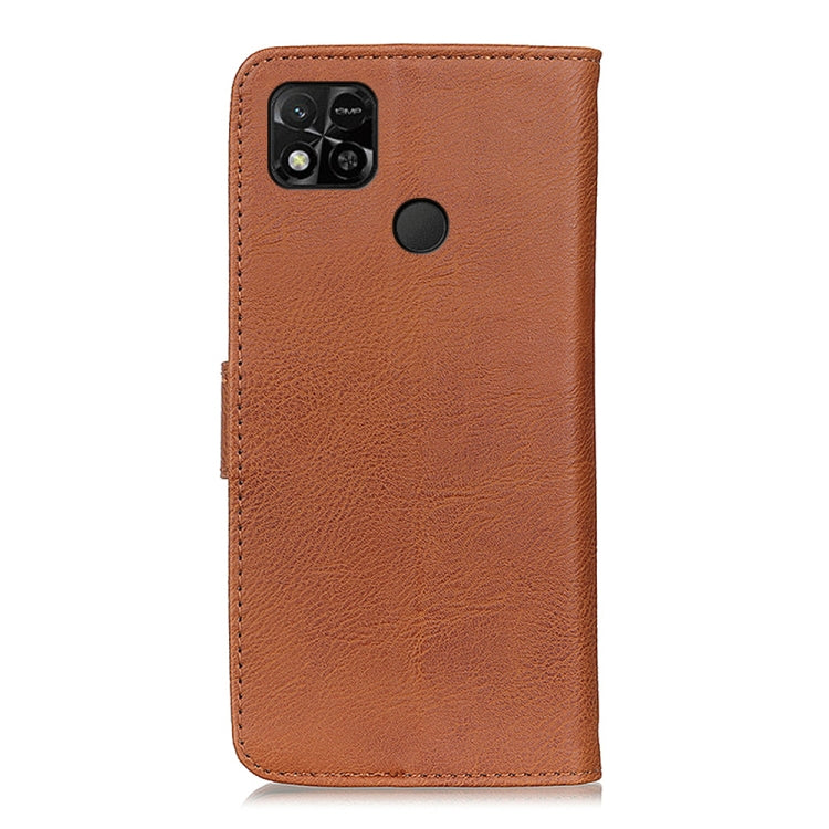 KHAZNEH leather flip phone case, brown with camera cutout and smooth back panel.