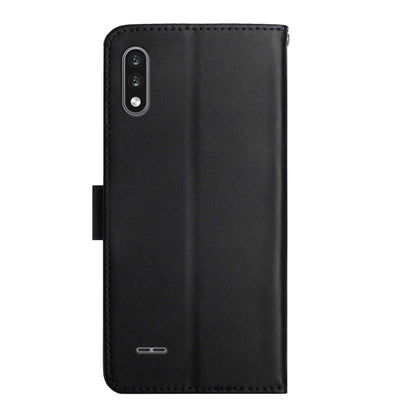 Black leather flip phone case with camera cutout on back