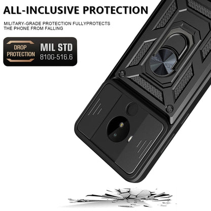 Rugged TPU/PC phone case with sliding camera cover, black, shock-absorbing design