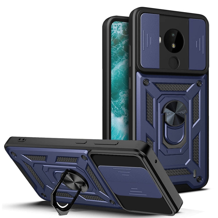 TPU+PC phone case with sliding camera cover, blue armor design