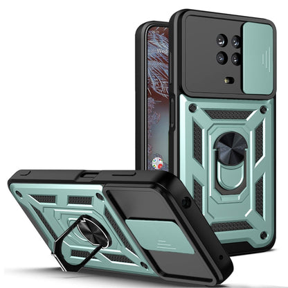 TPU+PC phone case with sliding camera cover, green armor design