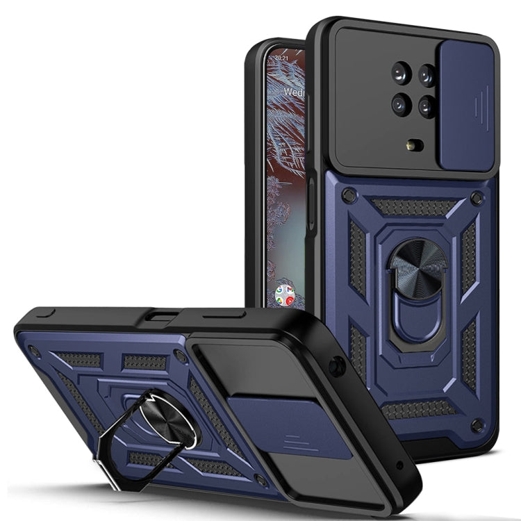 TPU+PC phone case with sliding camera cover, dark blue armor design