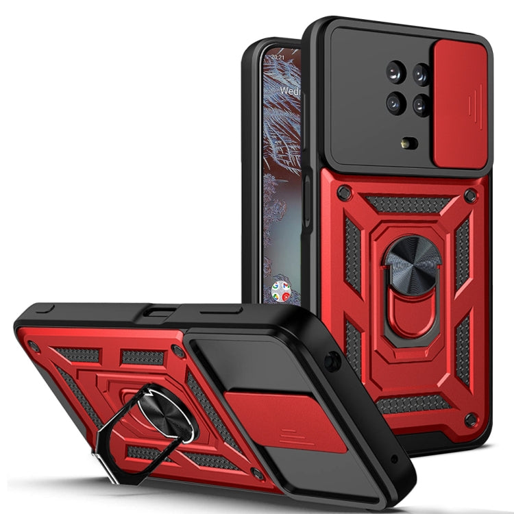 TPU+PC phone case with sliding camera cover, red armor design