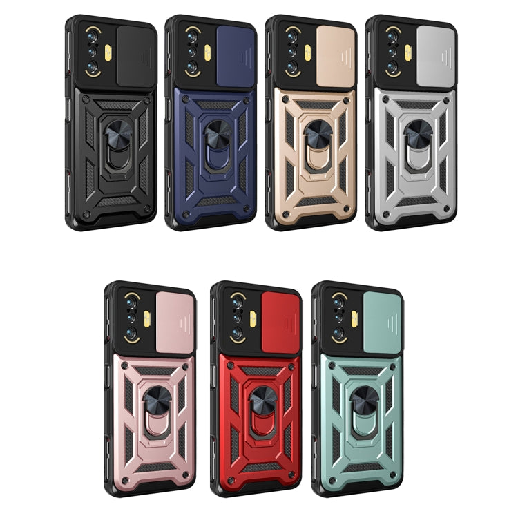 Set of rugged phone cases with sliding camera cover and ring stand in multiple colors