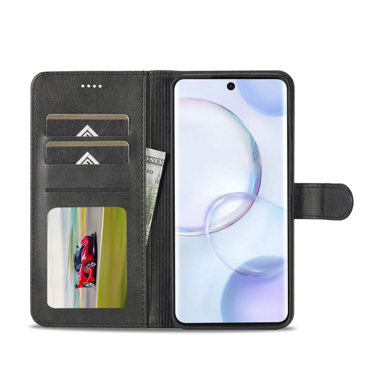 Black leather phone case wallet-style with card slots and flip cover