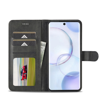 Black leather phone case wallet-style with card slots and flip cover
