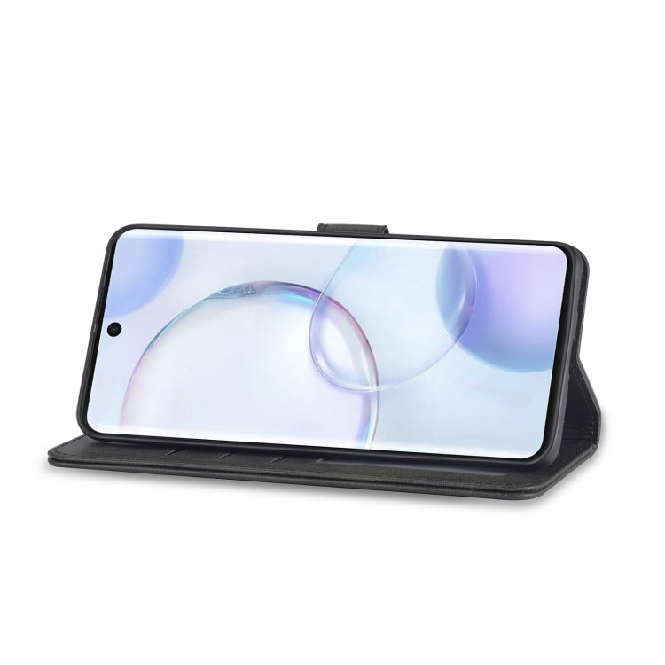 Black leather phone case with kickstand flip cover for landscape viewing