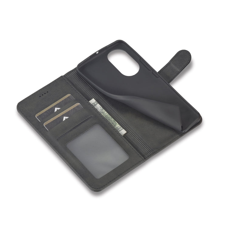 Black leather wallet phone case with transparent card window and side strap