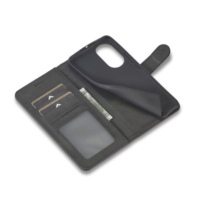 Black leather wallet phone case with transparent card window and side strap
