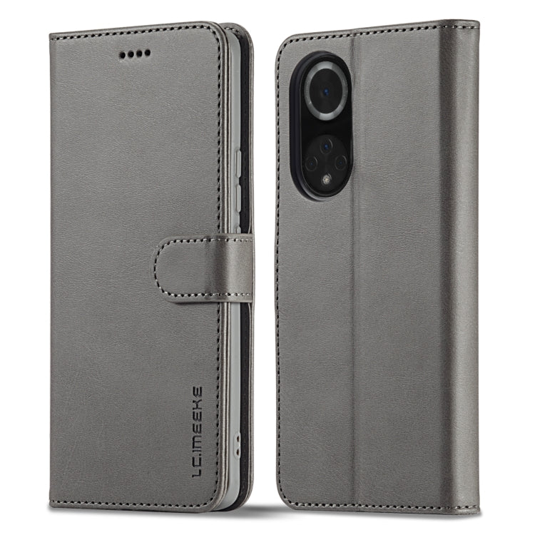 Gray calf-texture leather phone case with flip cover and card slot