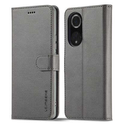 Gray calf-texture leather phone case with flip cover and card slot