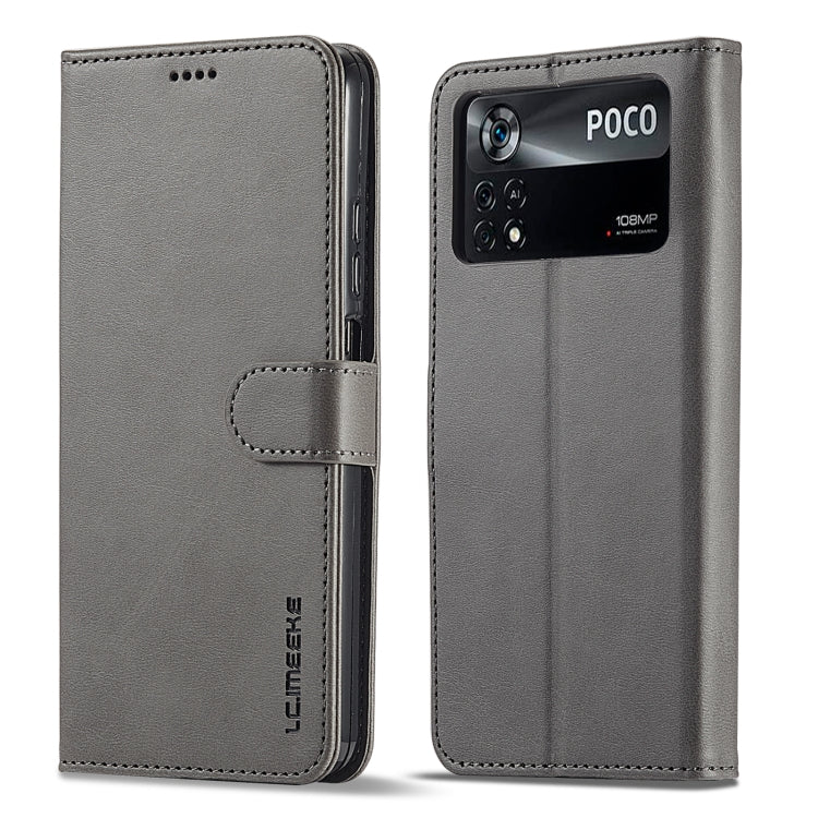 Grey textured leather phone case with wallet flap and raised camera opening