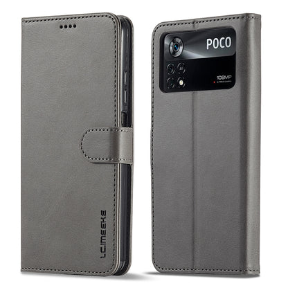 Calf texture leather phone case with flip cover, light gray with card slot and stitched trim