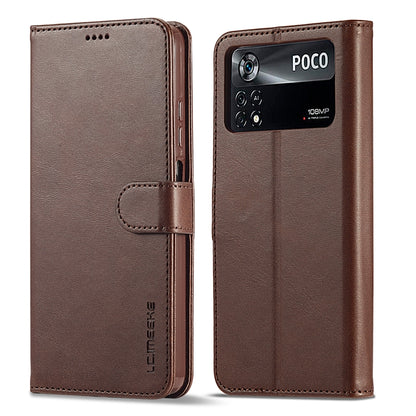 Calf texture leather phone case with flip cover, dark brown with card slot and stitched trim