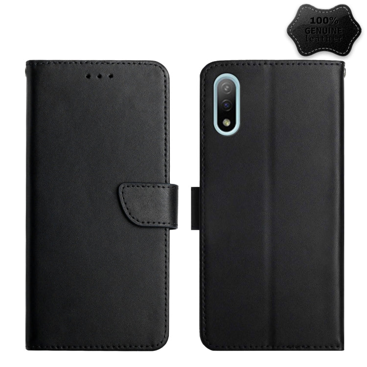 Genuine leather flip phone case, black, with rear camera cutout and side openings