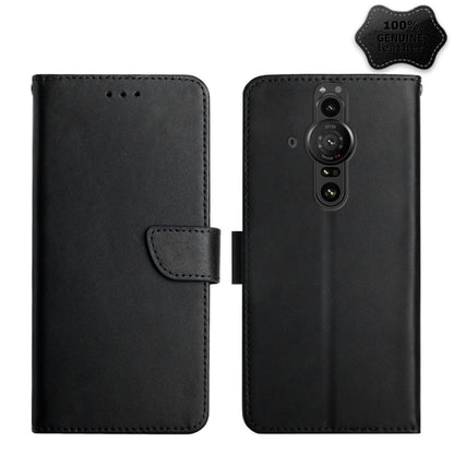 Genuine leather flip phone case, black, with camera lens cutout and protection back