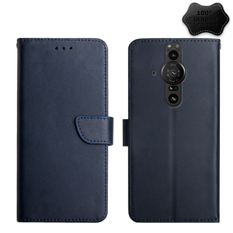 Genuine leather flip phone case, blue, with camera lens cutout and protective back