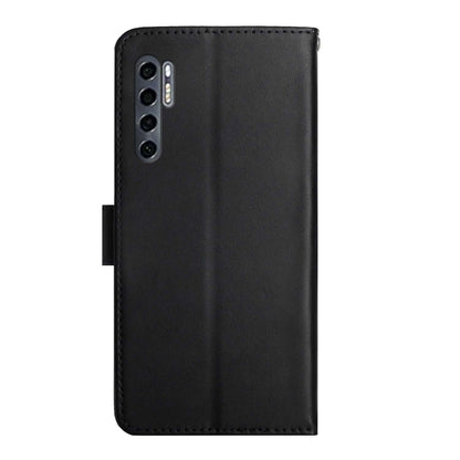 Black leather flip phone case back with camera openings and smooth finish