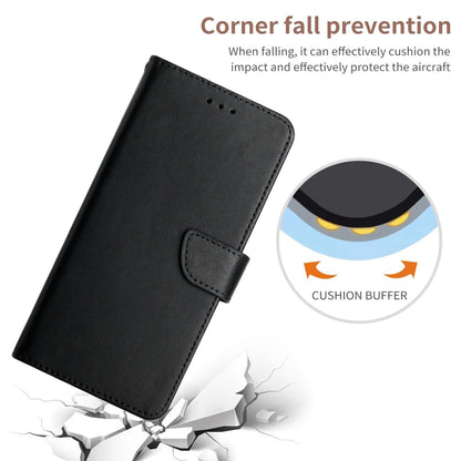 Black leather flip phone case with fold-over front cover and stitched strap